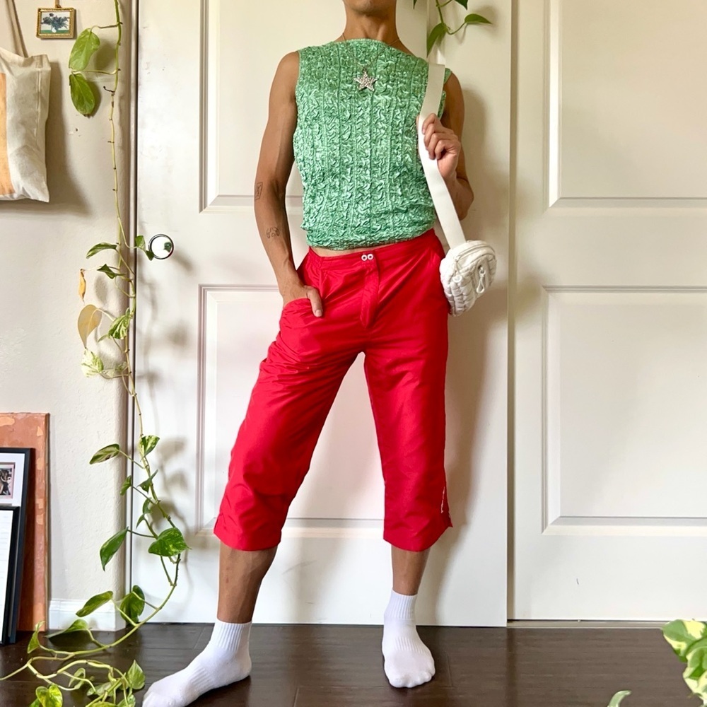 Red Y2K Athletic Capri Pants
